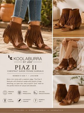 Koolaburra Chestnut Suede Fringe Sandals - Piaz II TRADE OR SELL
